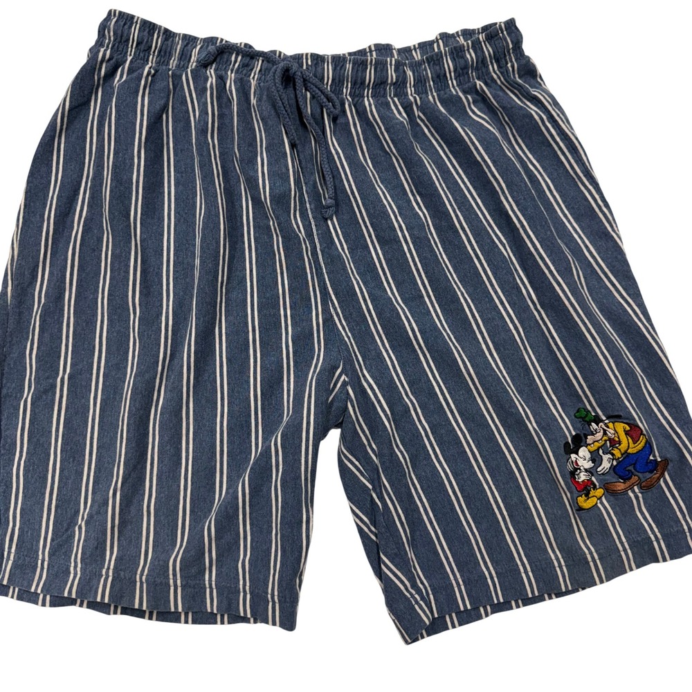 Vintage Disney Store Mickey Mouse Goofy Striped Pajama Shorts Blue White Mens L